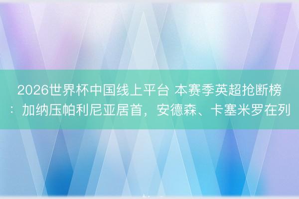 2026世界杯中国线上平台 本赛季英超抢断榜：加纳压帕利尼亚居首，安德森、卡塞米罗在列