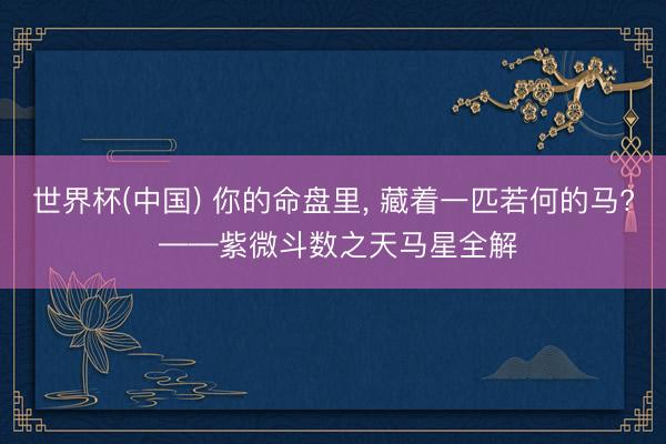 世界杯(中国) 你的命盘里， 藏着一匹若何的马? ——紫微斗数之天马星全解