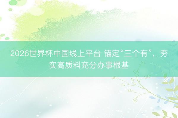 2026世界杯中国线上平台 锚定“三个有”，夯实高质料充分办事根基