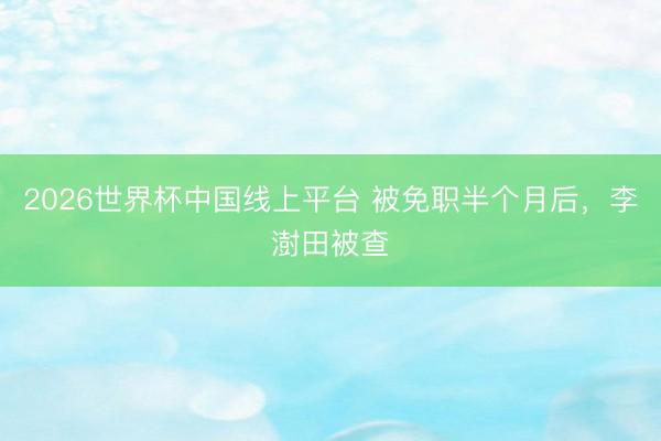 2026世界杯中国线上平台 被免职半个月后，李澍田被查